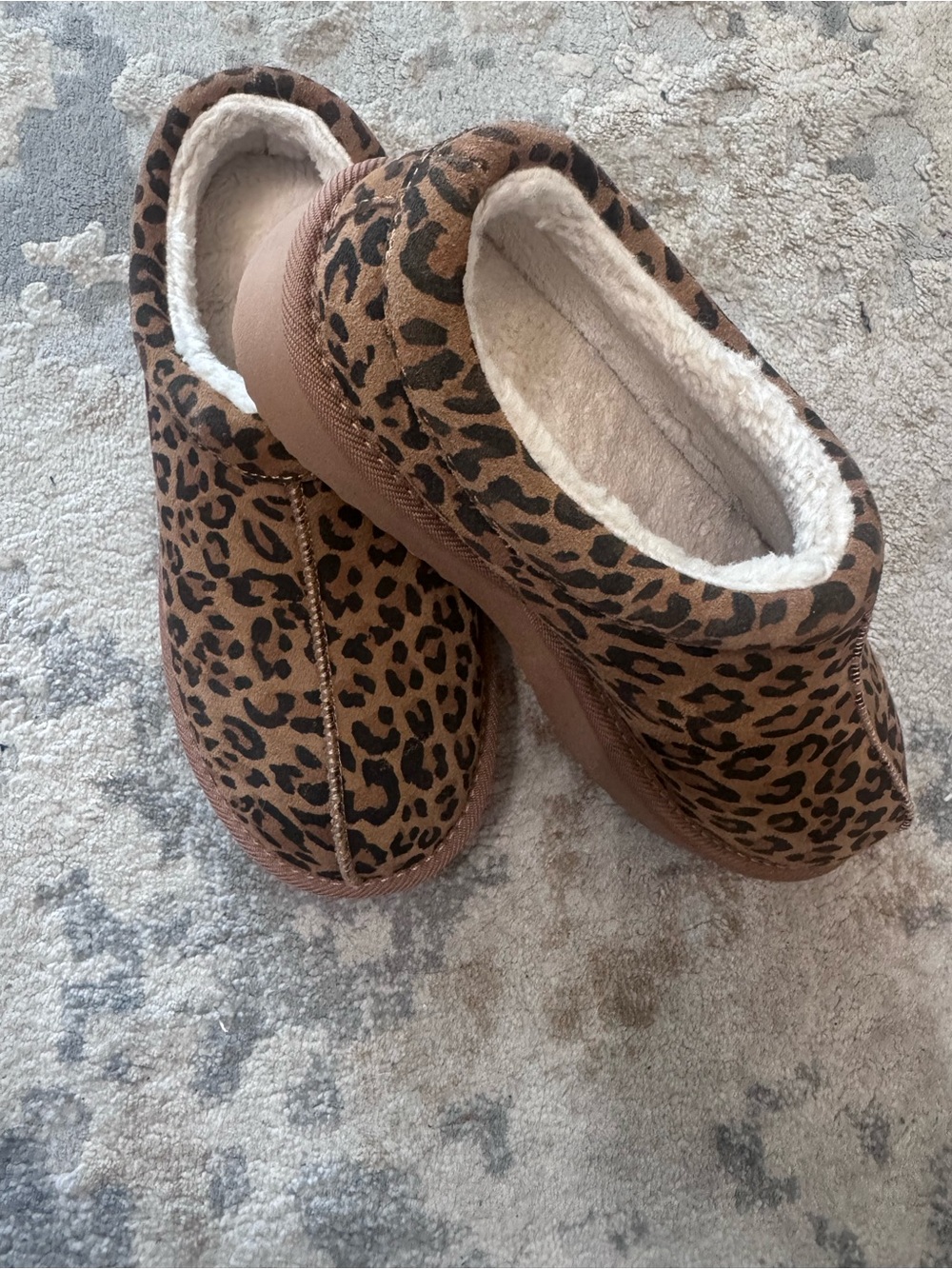 Cozy Leopard Print Platform Clog Slippers | Faux Shearling Slip-On Shoes | Size